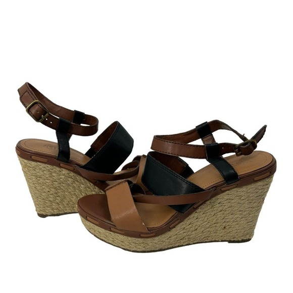Victor Alfaro Women Brown Leather Wedge Heel Sandals Size 7.5 Note Flaw - Picture 5 of 16